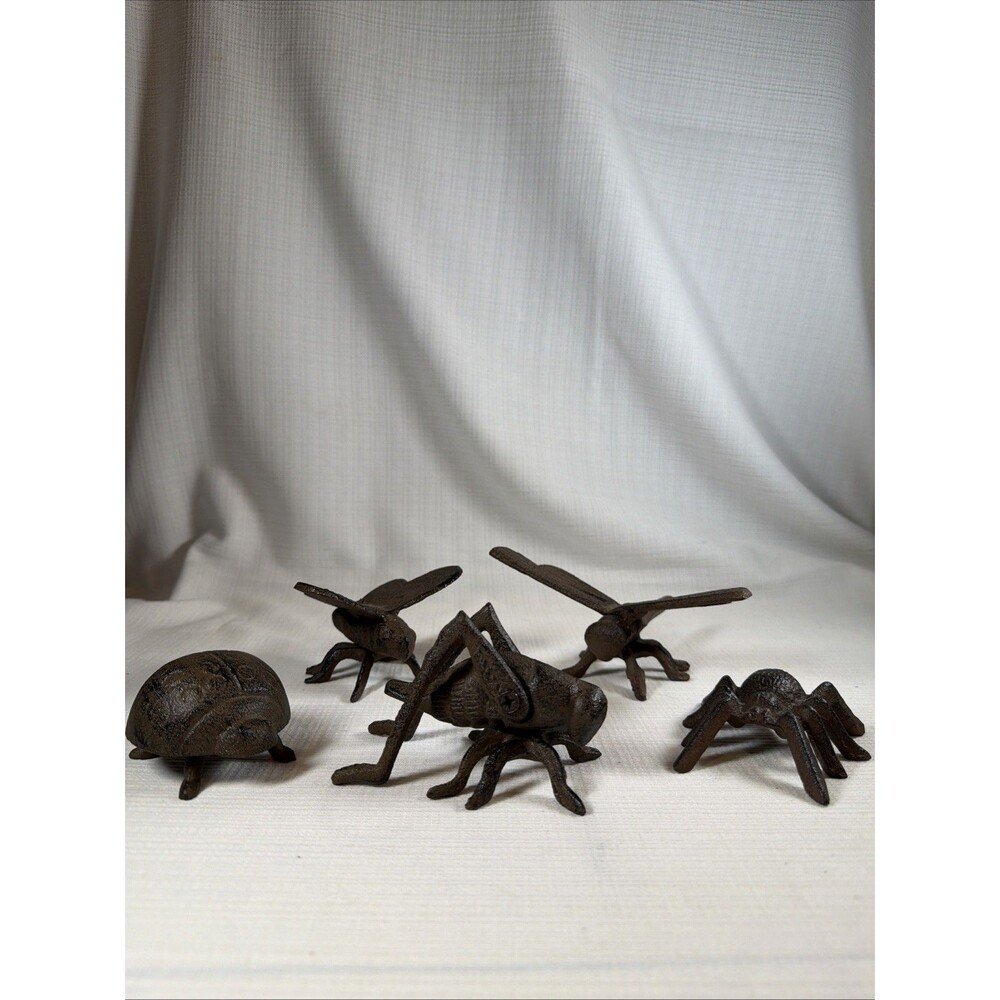 Cast Iron Insect Lot of 5 Spider Fly Dragonfly Ladybug Grasshopper Movable Legs